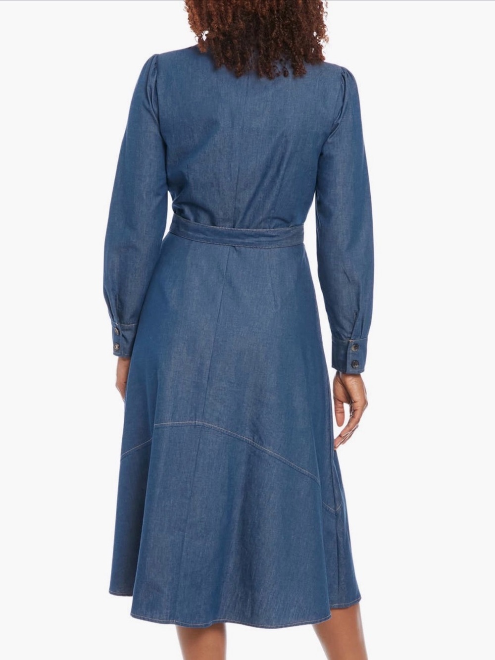 London Times Blue Denim Midi Shirt Dress with Waist Tie - Picture 2 of 9